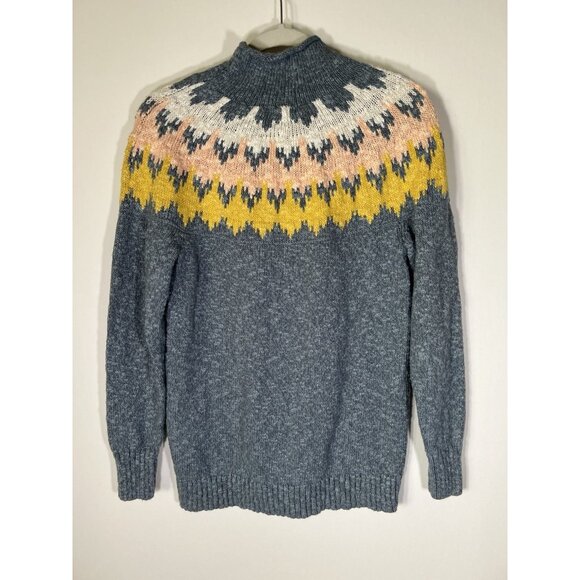 LL Bean blue pink fair isle rollneck slub sweater M preppy classic collegiate - Picture 3 of 10